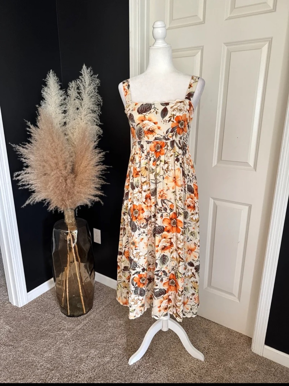 O.P.T. Anthropologie Floral Tie Back Scalloped Hem Midi Dress size Small